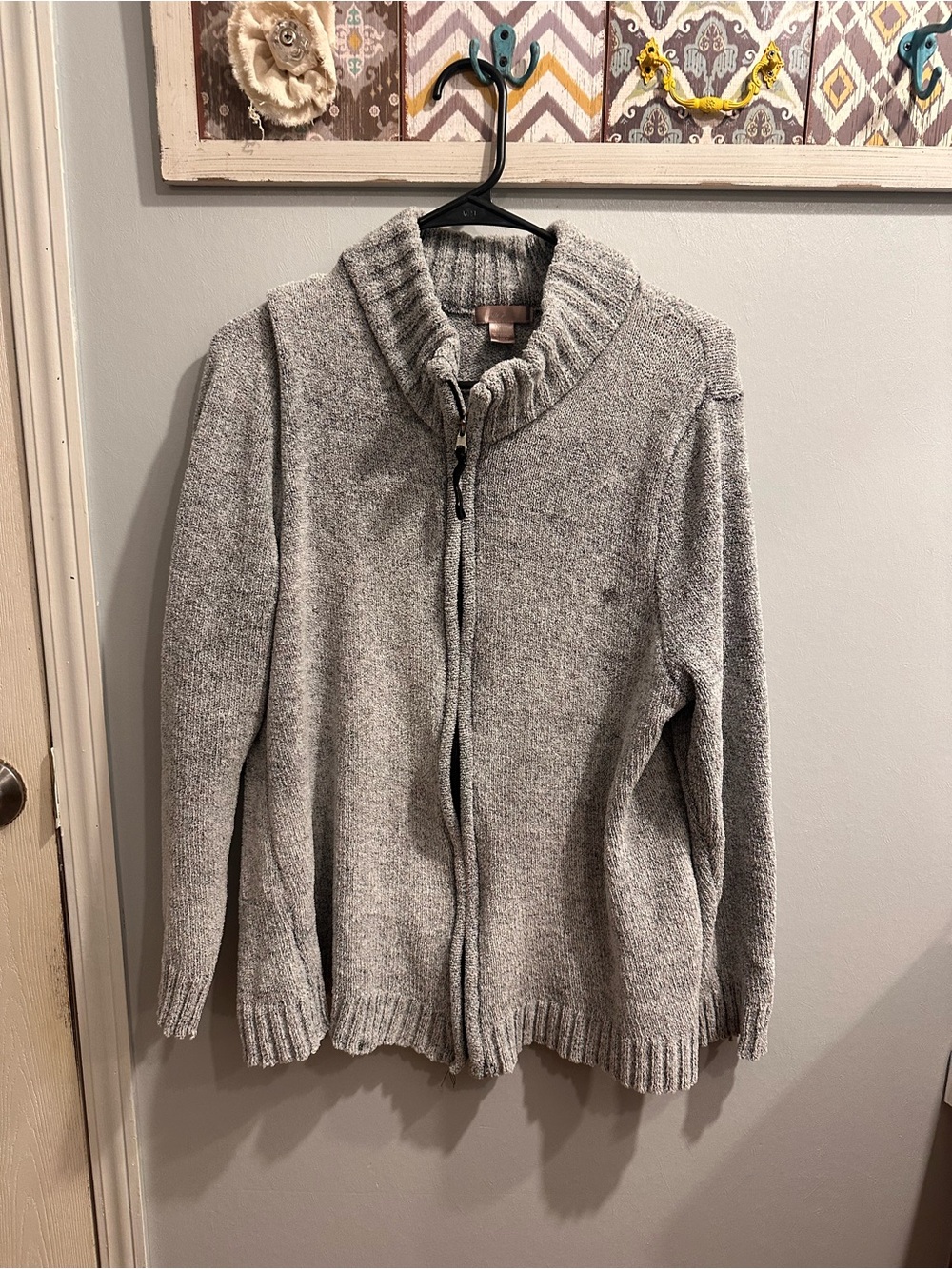 White Stag Light Gray Zip-Up Shawl Collar Cardigan
